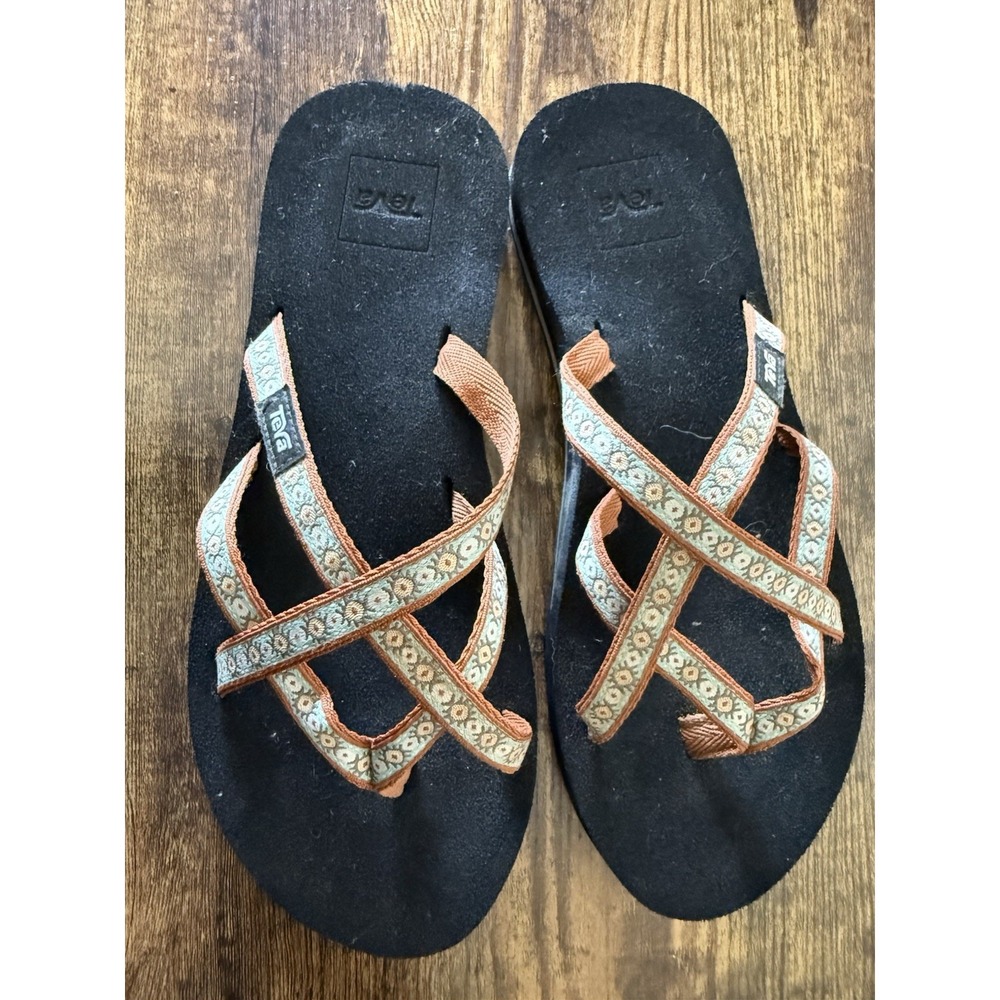 Teva Sandals Comfort Flip Flop Women's 7 Brown Aqua Strappy Camping Summer